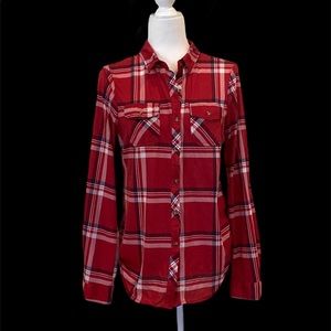 Woman’s button down plaid flannel like shirt